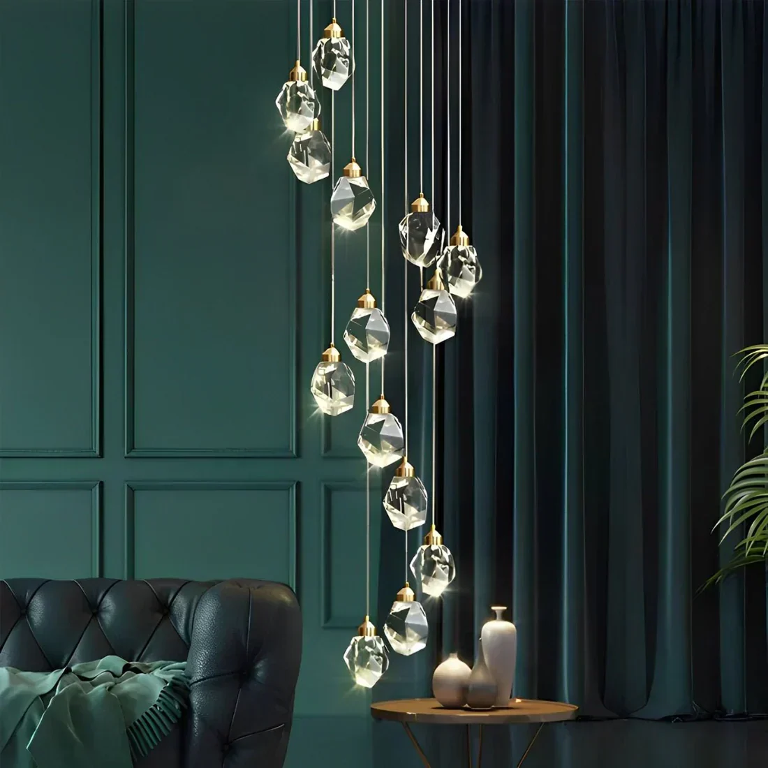 Angle Faceted Crystal Multi-Lights Cascade Chandelier - Image 5